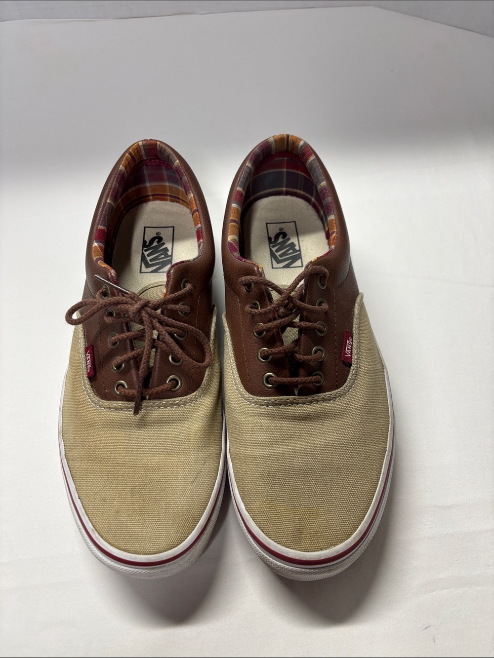 Vans Men’s Beige Canvas & Brown Leather Low-Top Sneakers
